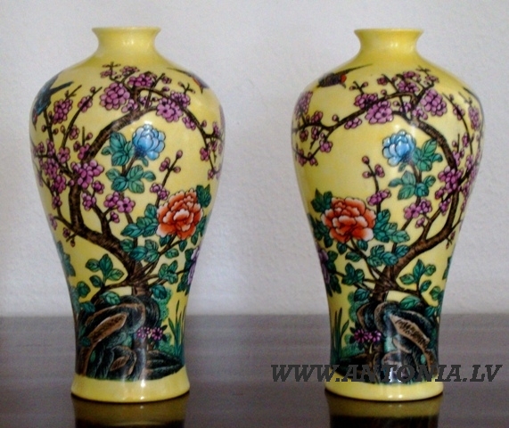 Painted vases - a couple. Cherry blossoms.