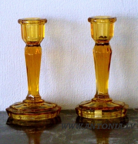 Amber glass candlesticks - a pair